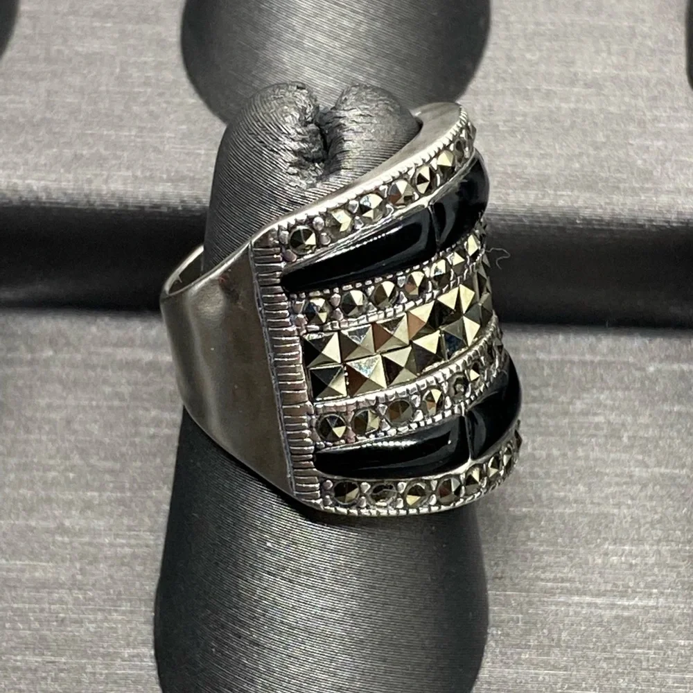 Grace & Heart G&H GARBO RING .925 STERLING SILVER PYRITE Onyx SIZE 6 BRAND NEW